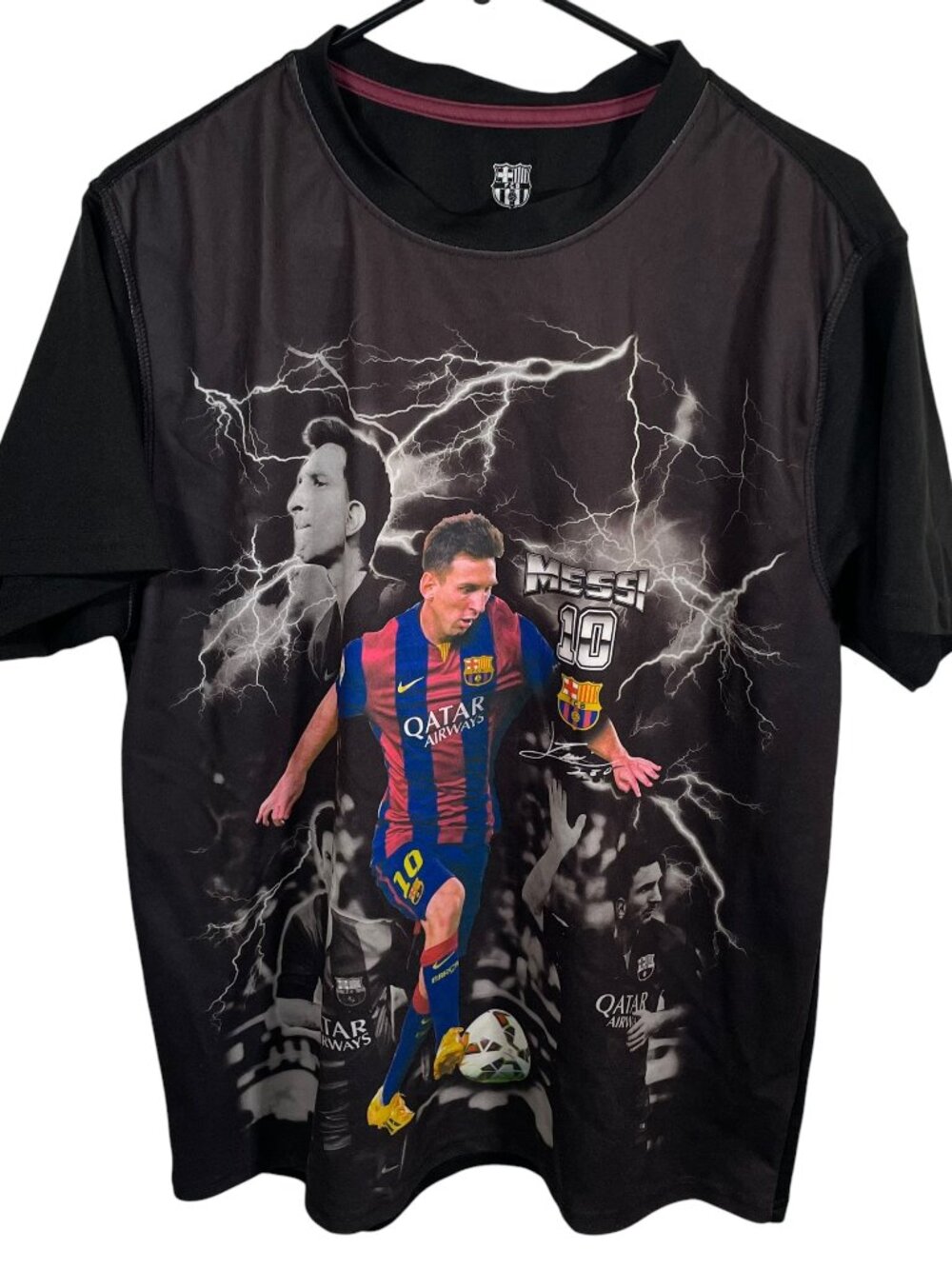 FC Barcelona Lionel Messi Graphic Shirt Mens Size XL Black Short Sleeve Futbol